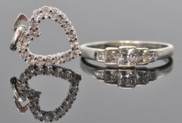 A 9ct white gold and CZ 5 stone pave set ring with