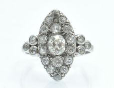 An Antique White Gold Navette Diamond Ring