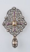 A 19th century French / Belgian silver gold and diamond amethyst pendant