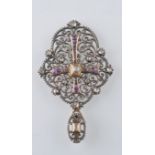 A 19th century French / Belgian silver gold and diamond amethyst pendant