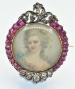 An Antique Gold, Ruby & Diamond Miniature Portrait Brooch