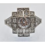 A French 1930s Art Deco Platinum & Diamond Geometric Cluster Ring