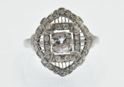 An Antique Platinum & Diamond Plaque Ring.