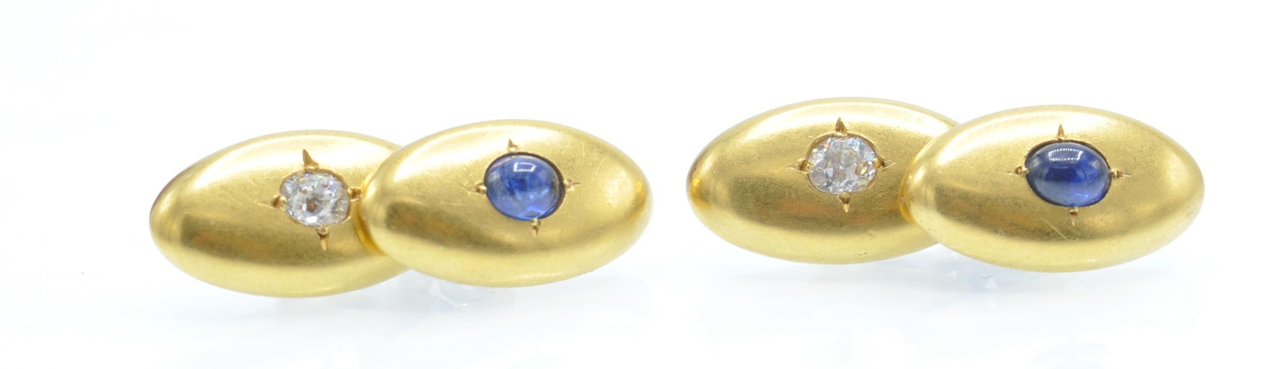 A Pair of Antique Gold Sapphire & Diamond Cufflinks