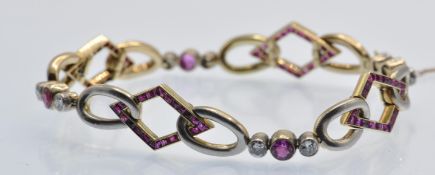 An Art Deco Gold Platinum Ruby & Diamond Bracelet