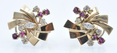 A Pair of 14ct Gold Ruby & Diamond Earrings