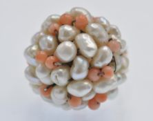 A Rose Gold Pearl & Coral Cluster Ring