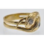 A French Antique 18ct Gold & Diamond Snake Ring