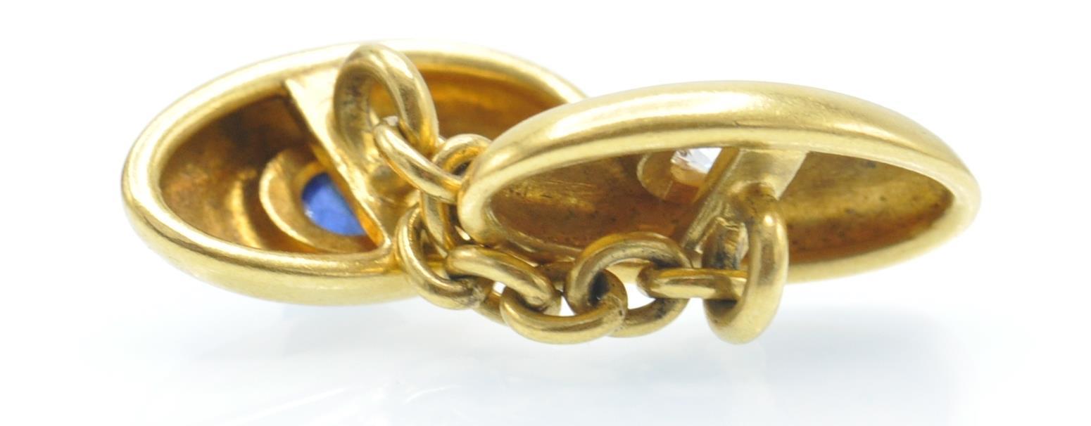 A Pair of Antique Gold Sapphire & Diamond Cufflinks - Image 3 of 4