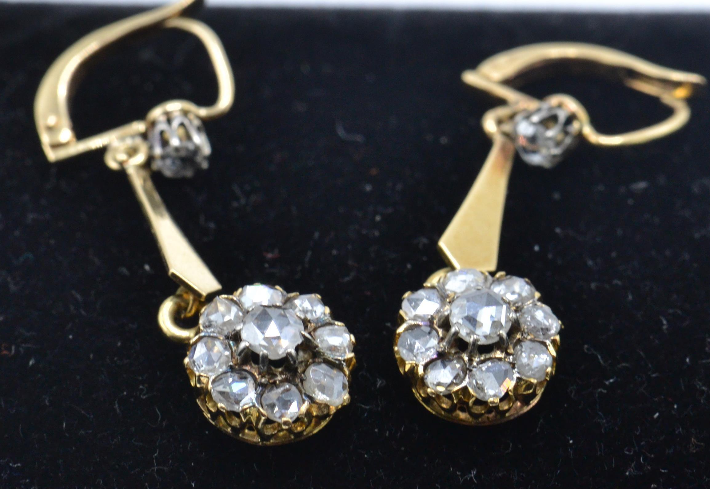 A Pair of Gold & Diamond Drop Earrings. - Image 5 of 6