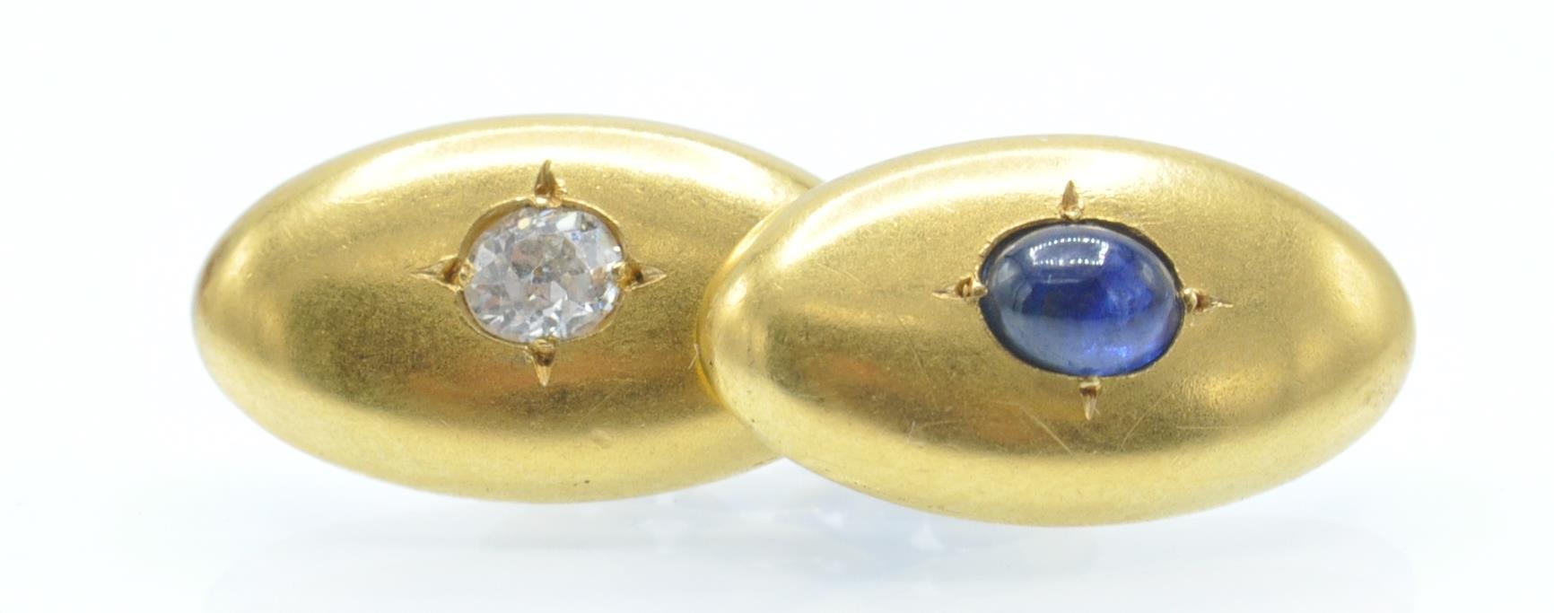 A Pair of Antique Gold Sapphire & Diamond Cufflinks - Image 2 of 4