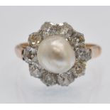 An 18ct Rose Gold, Platinum, Pearl & Diamond Cluster Ring