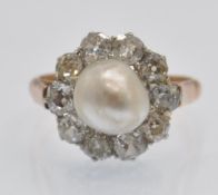 An 18ct Rose Gold, Platinum, Pearl & Diamond Cluster Ring