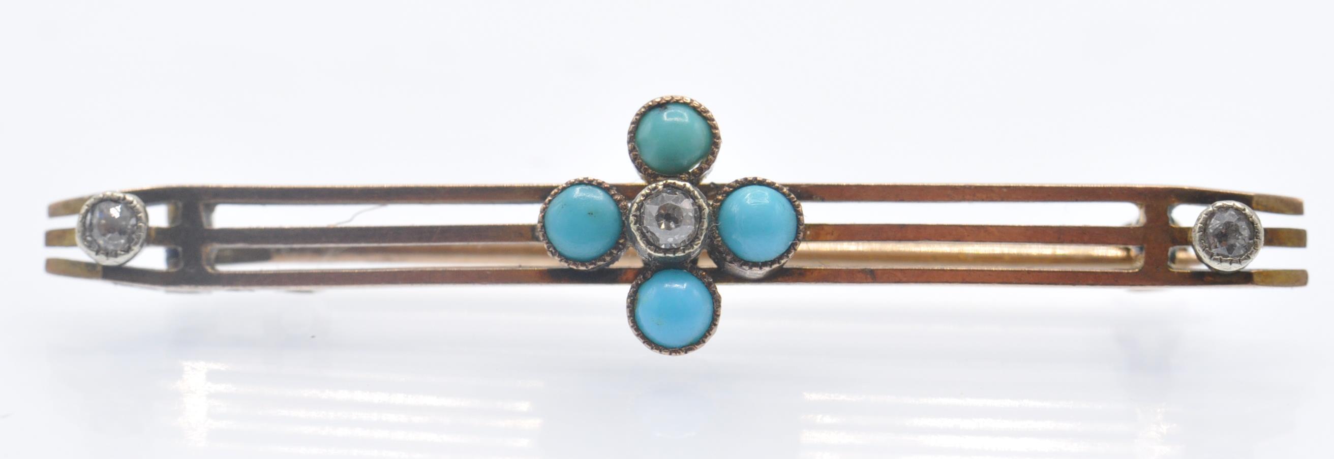 A Victorian 9ct Gold Diamond & Turquoise Brooch Pin