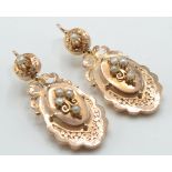 A pair of French 18ct Rose Gold & Pearl Drop Earring