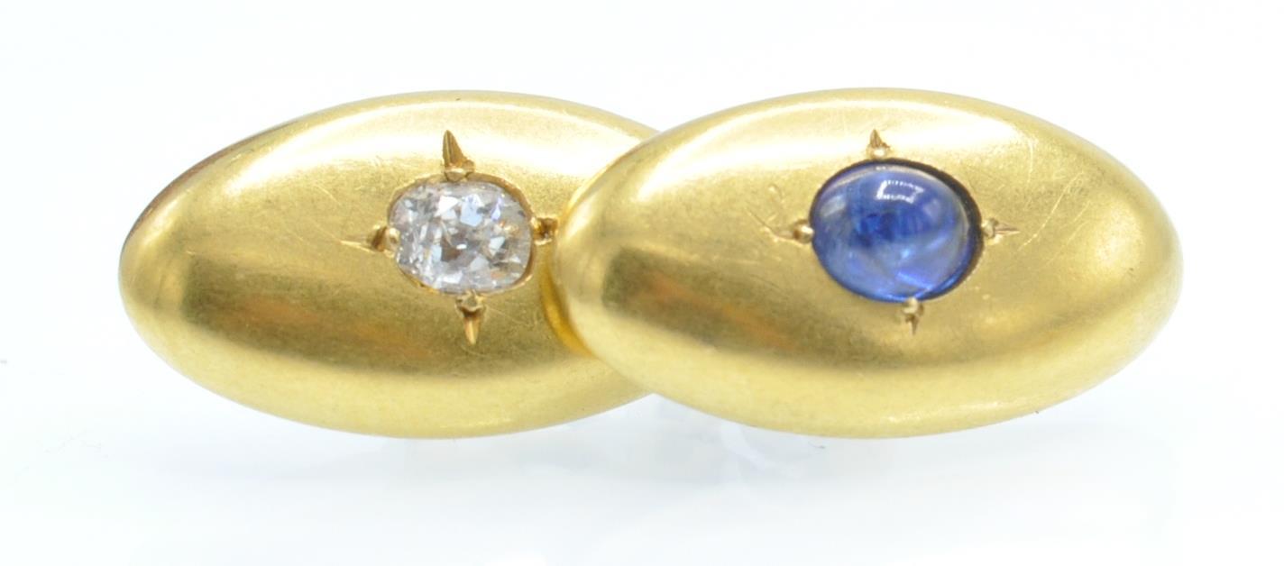 A Pair of Antique Gold Sapphire & Diamond Cufflinks - Image 4 of 4