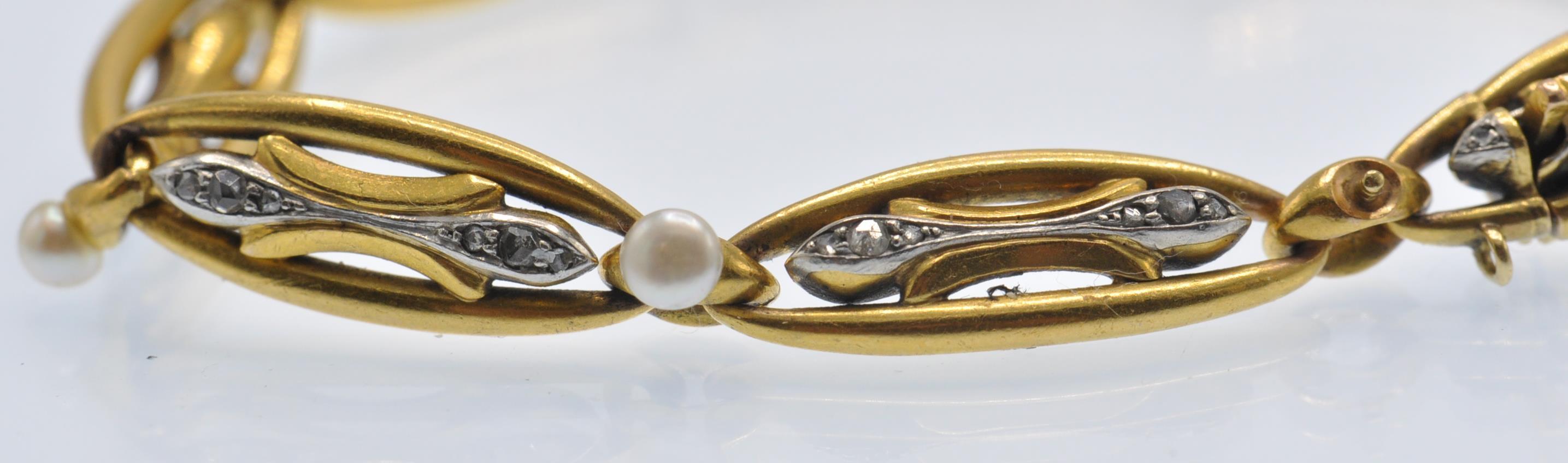 A French 18ct Gold, Silver, Diamond & Pearl Bracelet - Image 4 of 8