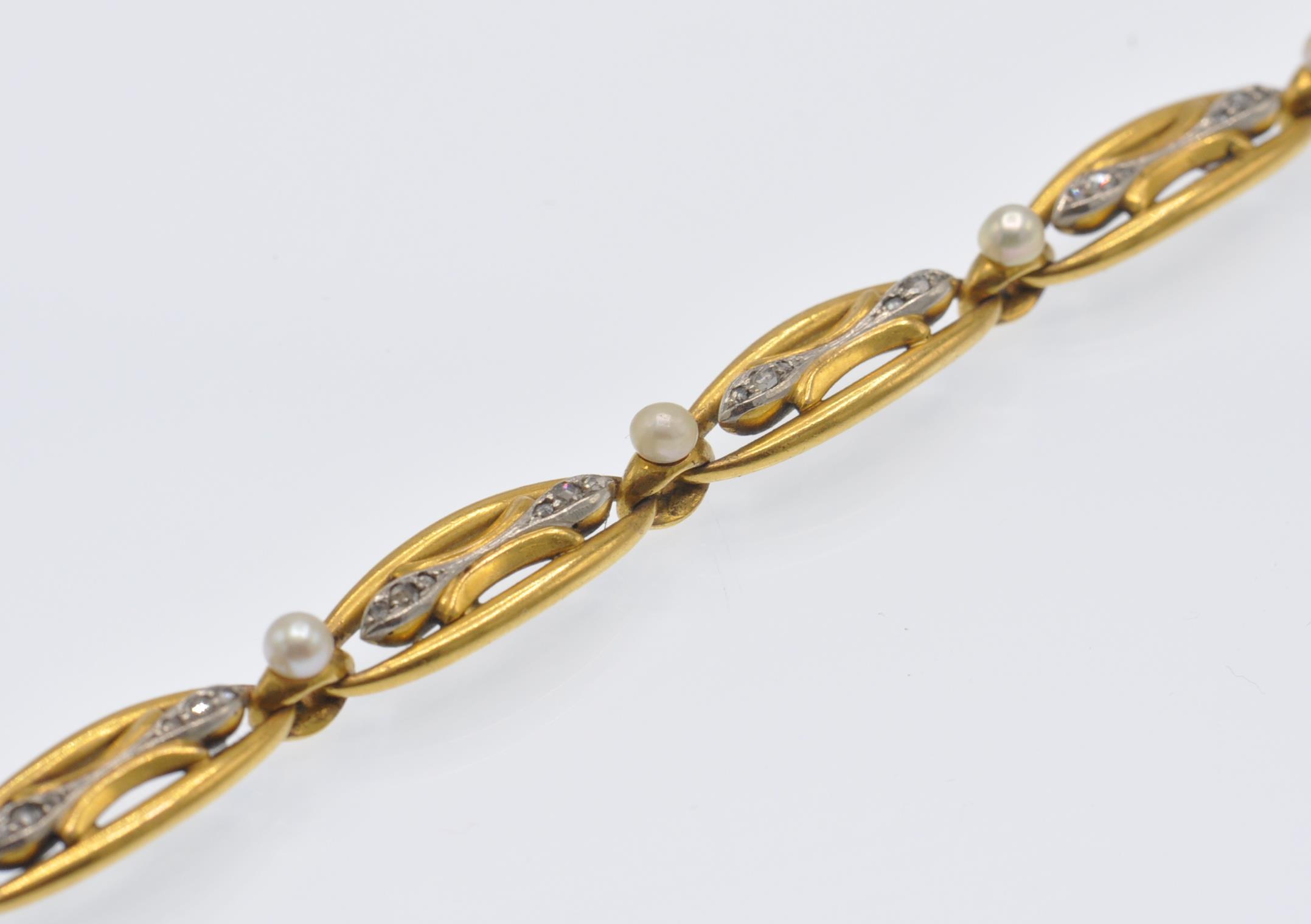 A French 18ct Gold, Silver, Diamond & Pearl Bracelet - Image 8 of 8