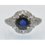 A sapphire & Diamond Cluster Ring