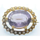 A Victorian 18ct Gold Amethyst & Pearl Brooch Pin