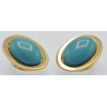 A Pair of 18ct Gold & Turquoise Earclips