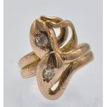 An Antique 18ct Gold & Diamond Art Nouveau Snake Ring.
