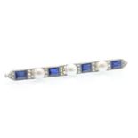 An Antique Gold Platinum, Sapphire Diamond & Pearl Brooch