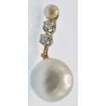An 18ct Gold Pearl & Diamond Drop Pendant