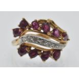 A Hallmarked 14ct Gold Ruby & Diamond Crossover Ring