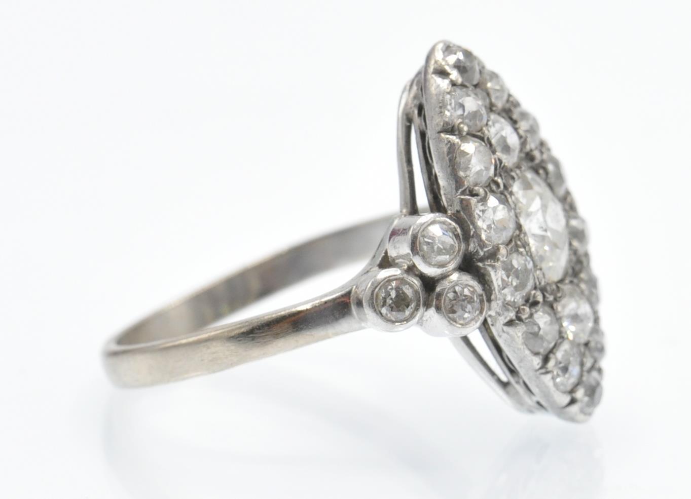 An Antique White Gold Navette Diamond Ring - Image 2 of 3