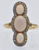 A French 18ct Gold Opal & Diamond 'Up Finger' Ring