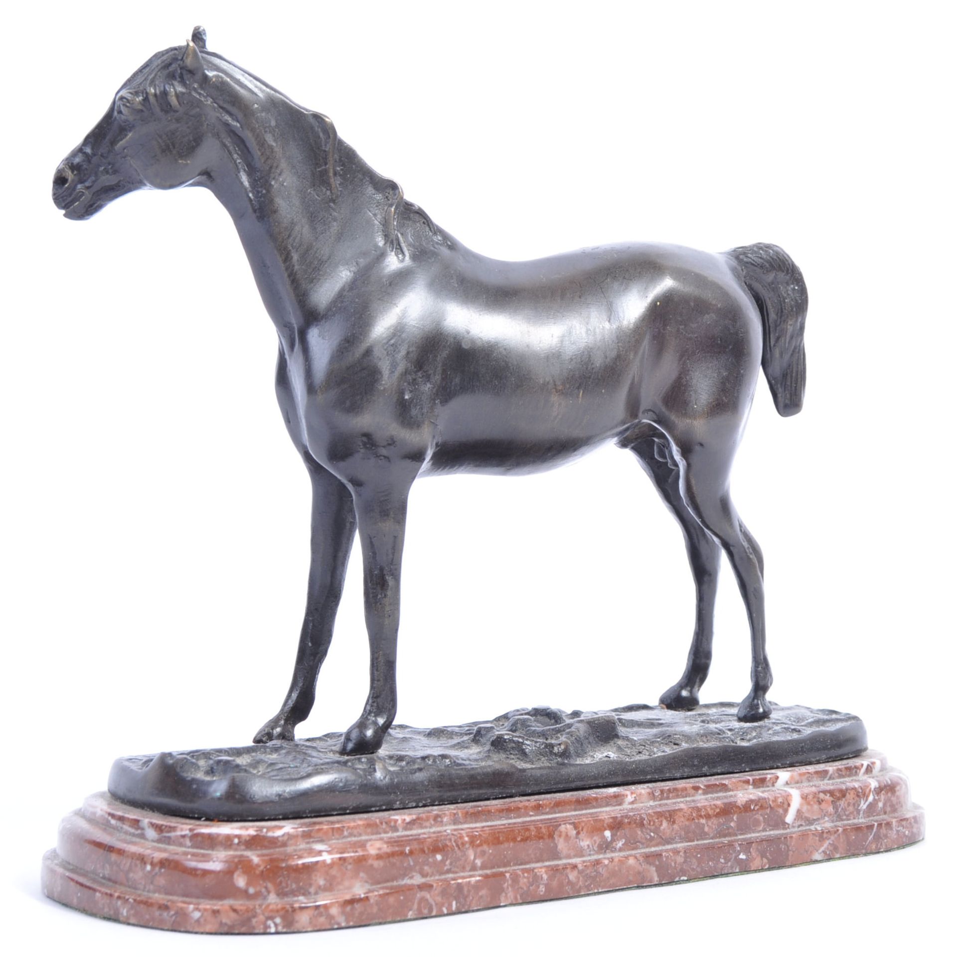 19TH CENTURY BRONZE HORSE BY PJ MENE ON MARBLE BASE