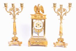 RARE GOLD MARBLE SAMUEL MARTI CLOCK AND GARNITURE