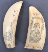 RARE 19TH CENTURY WHALE TOOTH SCRIMSHAW EUNICE H. ADAMS