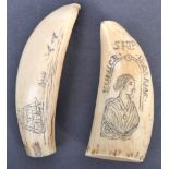 RARE 19TH CENTURY WHALE TOOTH SCRIMSHAW EUNICE H. ADAMS