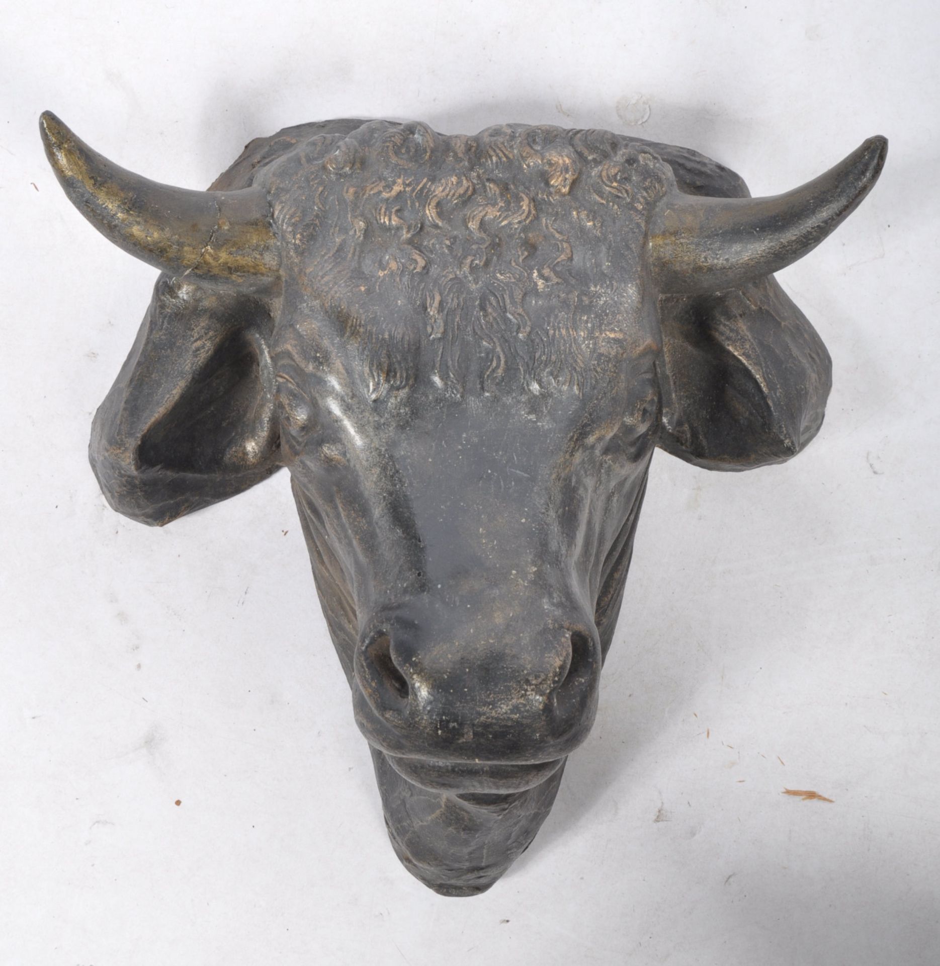DECORATIVE 19TH CENTURY CARVED STONE BULL WALL MASK