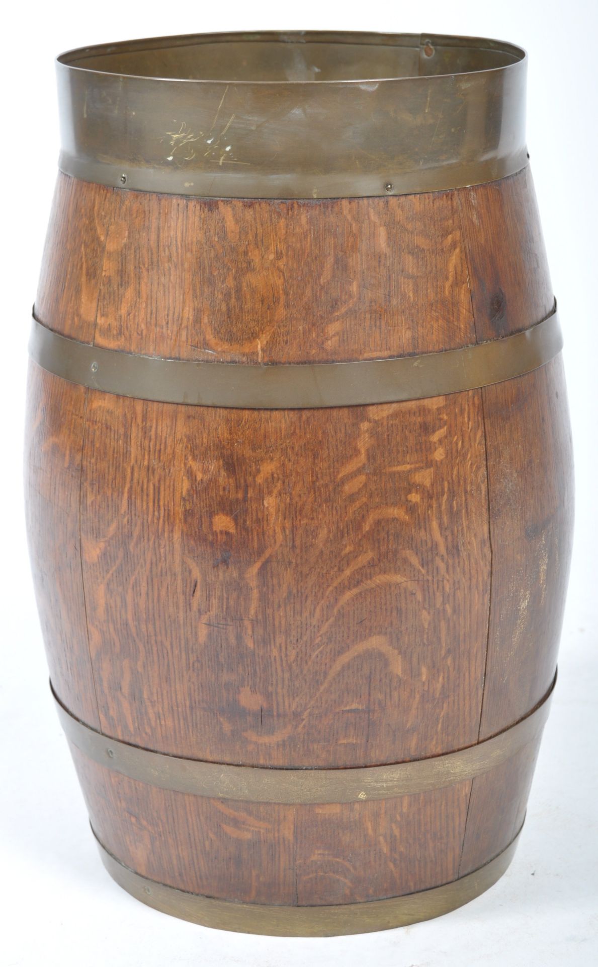 19TH CENTURY OAK AND BRASS COOPERED BARREL STICK / UMBRELLA STAND - Image 5 of 7