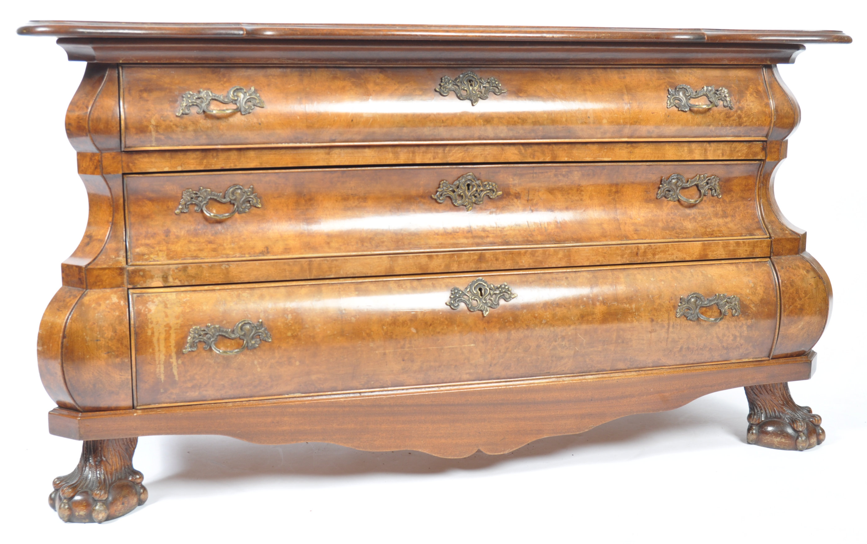 19TH CENTURY DUTCH BOMBE WALNUT COMMODE CHEST OF DRAWERS - Image 2 of 9