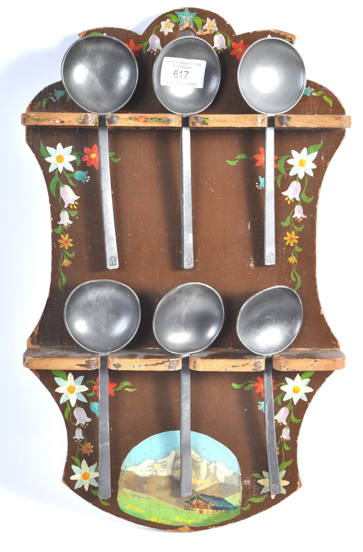 19TH CENTURY DUTCH SPOON RACK WITH PEWTER SPOONS