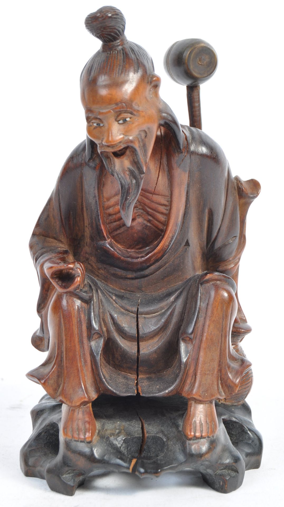 19TH CENTURY CHINESE CARVED FIGURINE OF A SEATED ELDER
