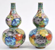 A PAIR OF 19TH CENTURY CHINESE DOUBLE-GOURD CLOISONNE VASES