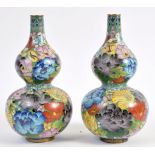 A PAIR OF 19TH CENTURY CHINESE DOUBLE-GOURD CLOISONNE VASES