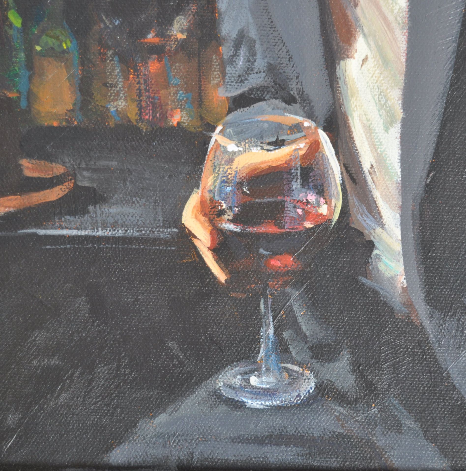 FABIAN PEREZ - MAN AT BAR WITH RED WINE - OIL ON CANVAS - Image 4 of 8