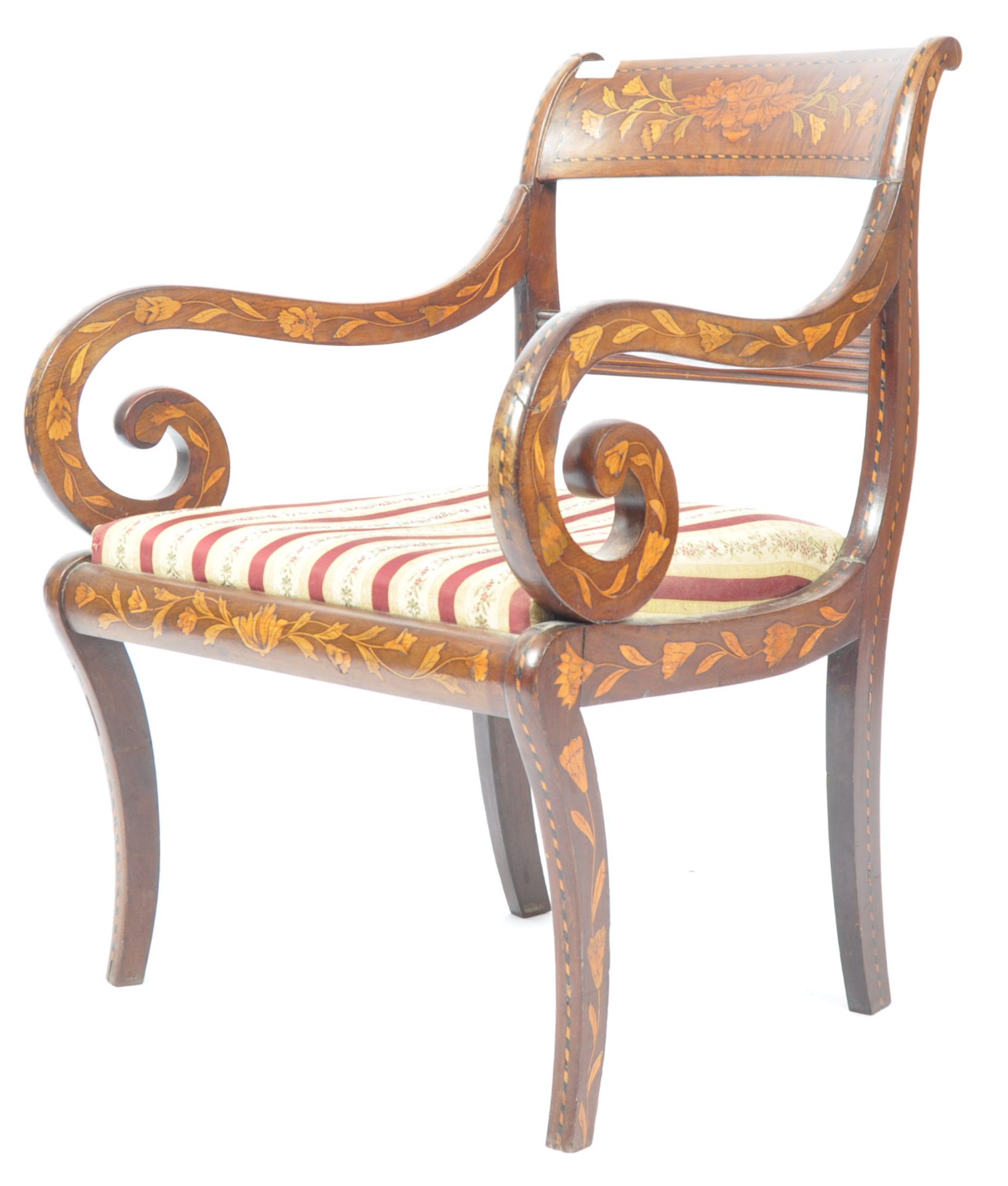 19TH CENTURY DUTCH FLORAL MARQUETRY ARM CHAIR