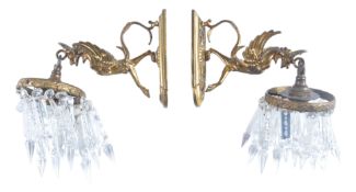 EDWARDIAN GILT BRONZE GRIFFIN BRACKETS AND LUSTRE