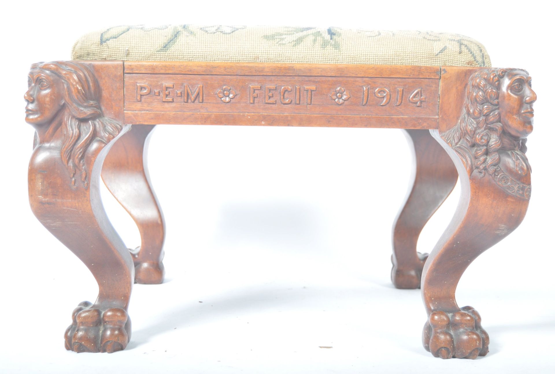 GEORGE V PERIOD WALNUT & MAHOGANY QUEEN ANNE STYLE STOOL - Bild 8 aus 13