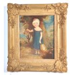 19TH CENTURY NAIVE OIL ON CANVAS PAINTING OF A YOUNG GIRL
