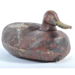 19TH CENTURY RARE CARVED DECOY DUCK ON TIN BASE