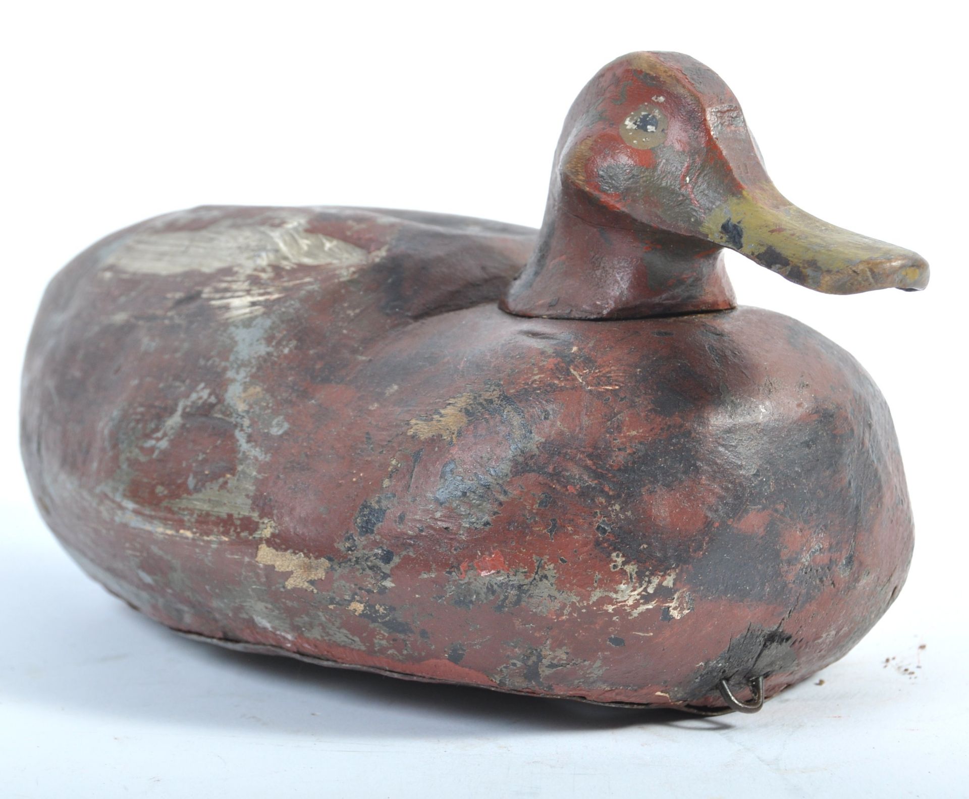19TH CENTURY RARE CARVED DECOY DUCK ON TIN BASE