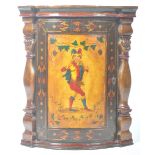 RARE 19TH CENTURY ANTIQUE PAINTED CORNER CABINET WITH JESTER